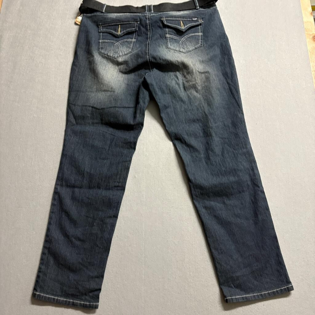 Angels Jeans Womens 20W Skinny Legs Dark Wash Stretch Denim Studded Belt NWT