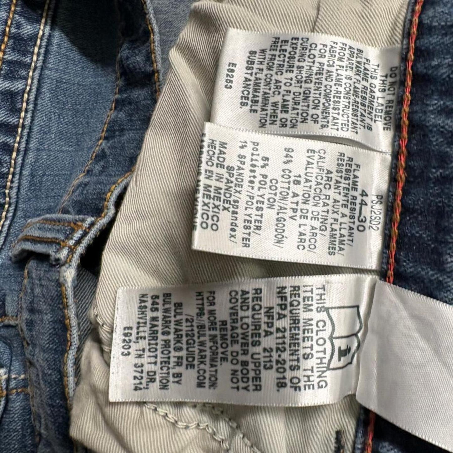 Bulwark FR Flame Resistant Jeans Mens 44x30 Blue Denim Work Pants NFPA 2112 CAT2