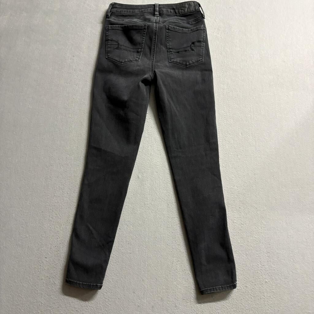 American Eagle Jeans Womens 2 Short Black Denim Skinny High Rise Stretch