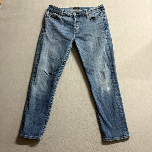 7 For All Mankind Jeans Womens 31 Blue Denim Slim Crop Ankle Medium Wash