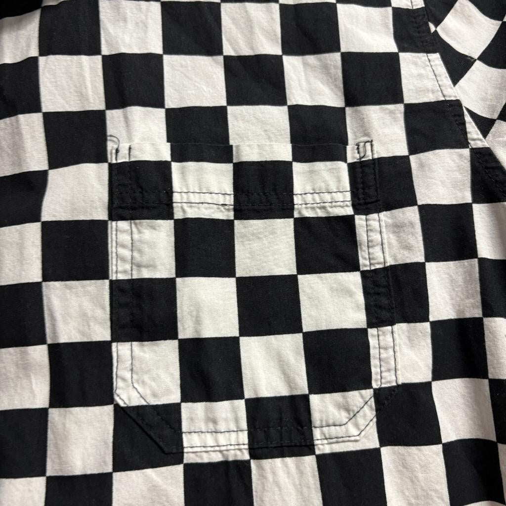 Rude Checkerboard Short Sleeve Button Up Shirt Mens XL Black White Ska Punk Emo