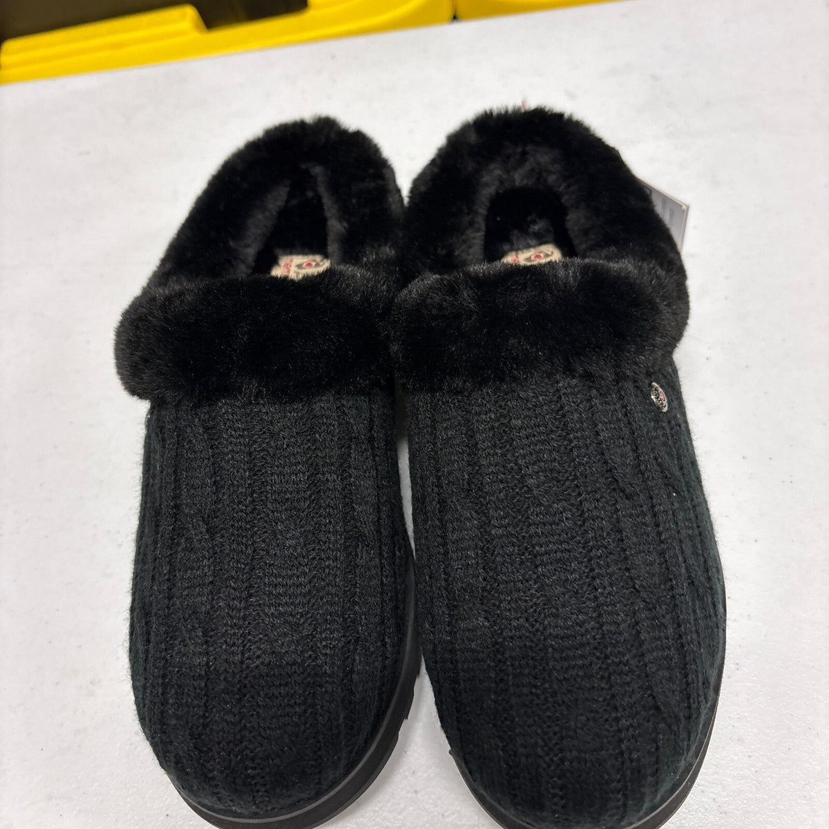 Skechers BOBS Keepsakes Ice Angel Black Cable Knit Slippers Womens 7.5 Wide