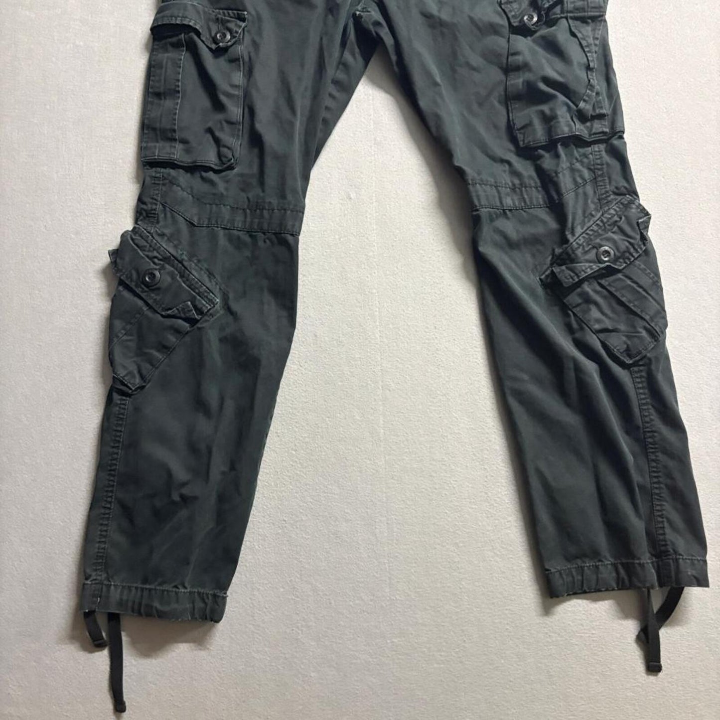 Matchstick Mens Cargo Pants Size 38 Black Cotton Multi Pocket Tactical Utility