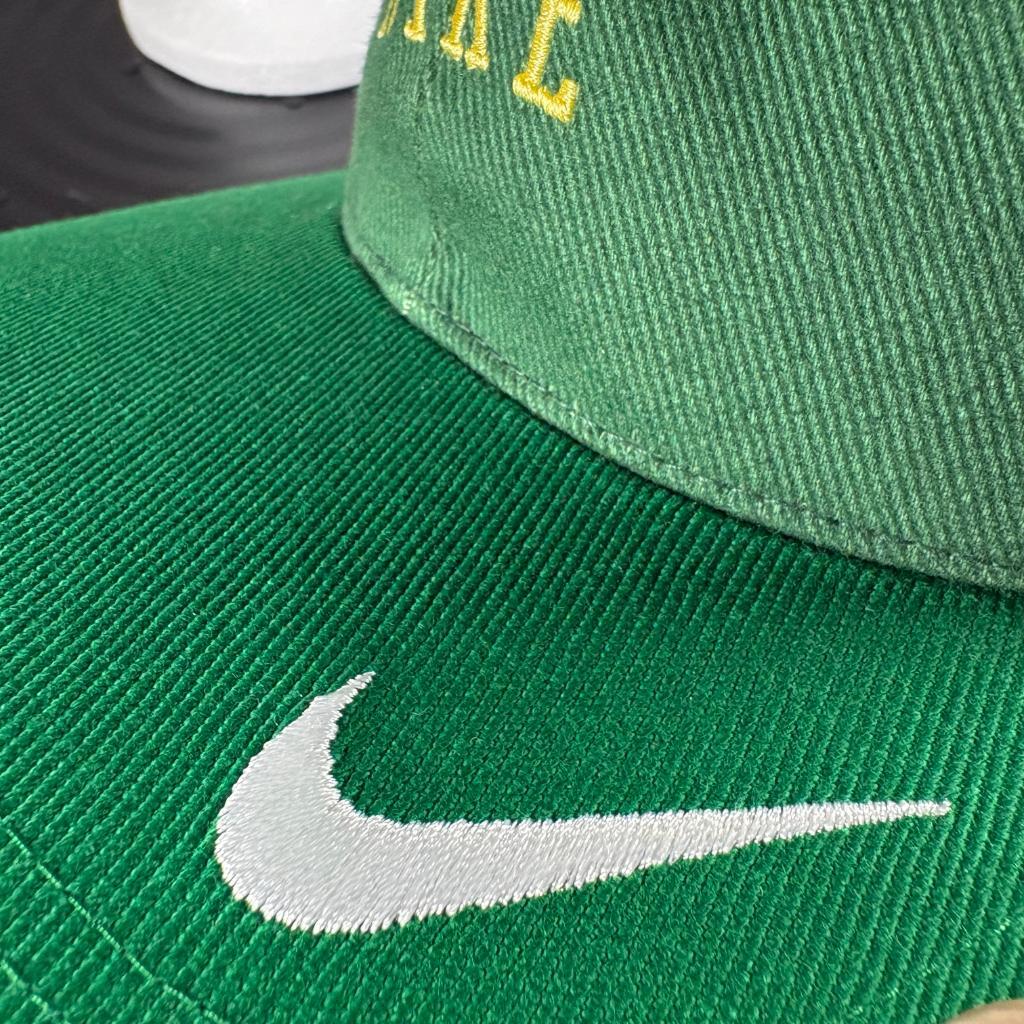Vintage Nike Swoosh Snapback Hat Mens Green Gold Embroidered Spellout Cap NWT