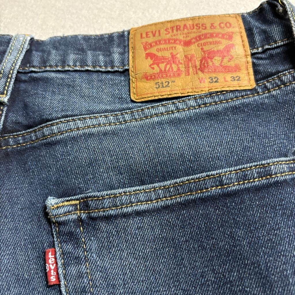 Levis 512 Slim Taper Jeans Mens 32x32 Blue Denim Stretch Water Less Distressed