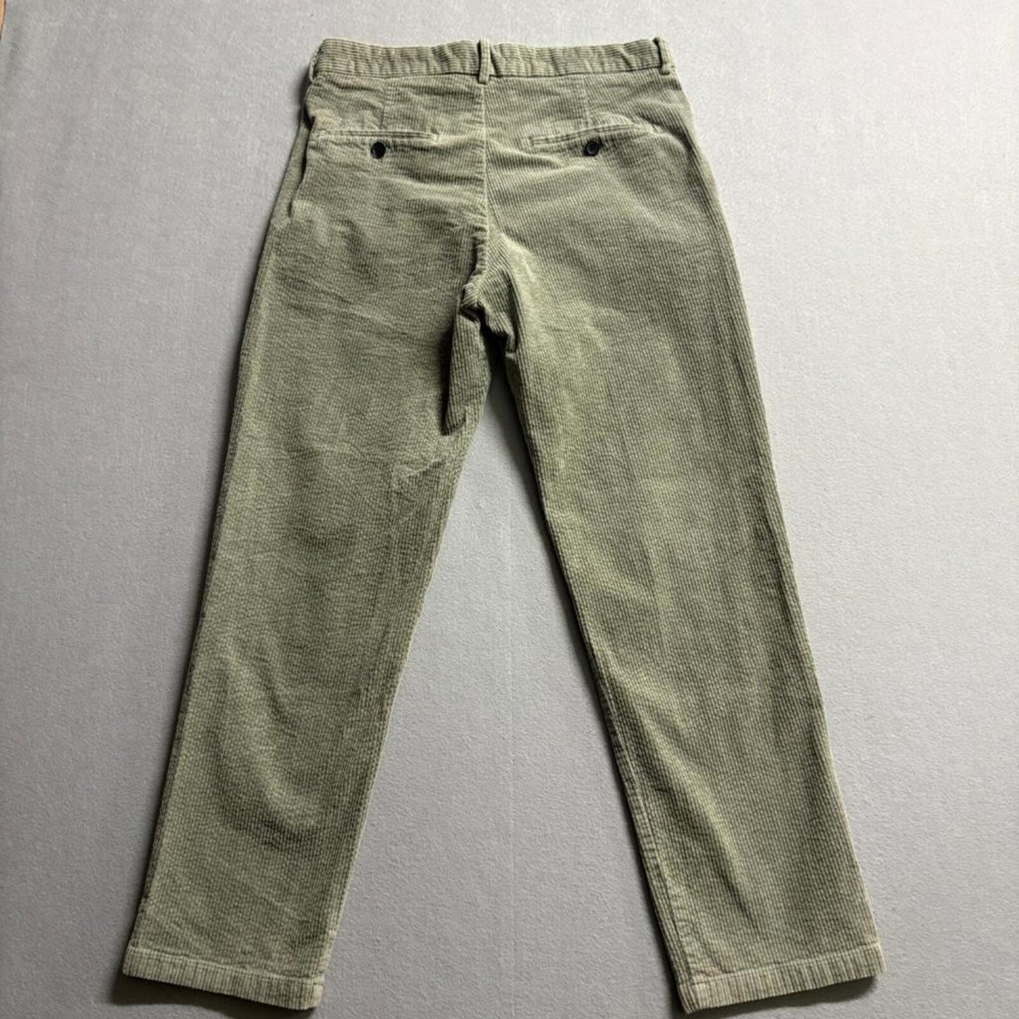 H&M Corduroy Pants Mens 30x27 Green Regular Fit Pleated Stretch Chino Trousers