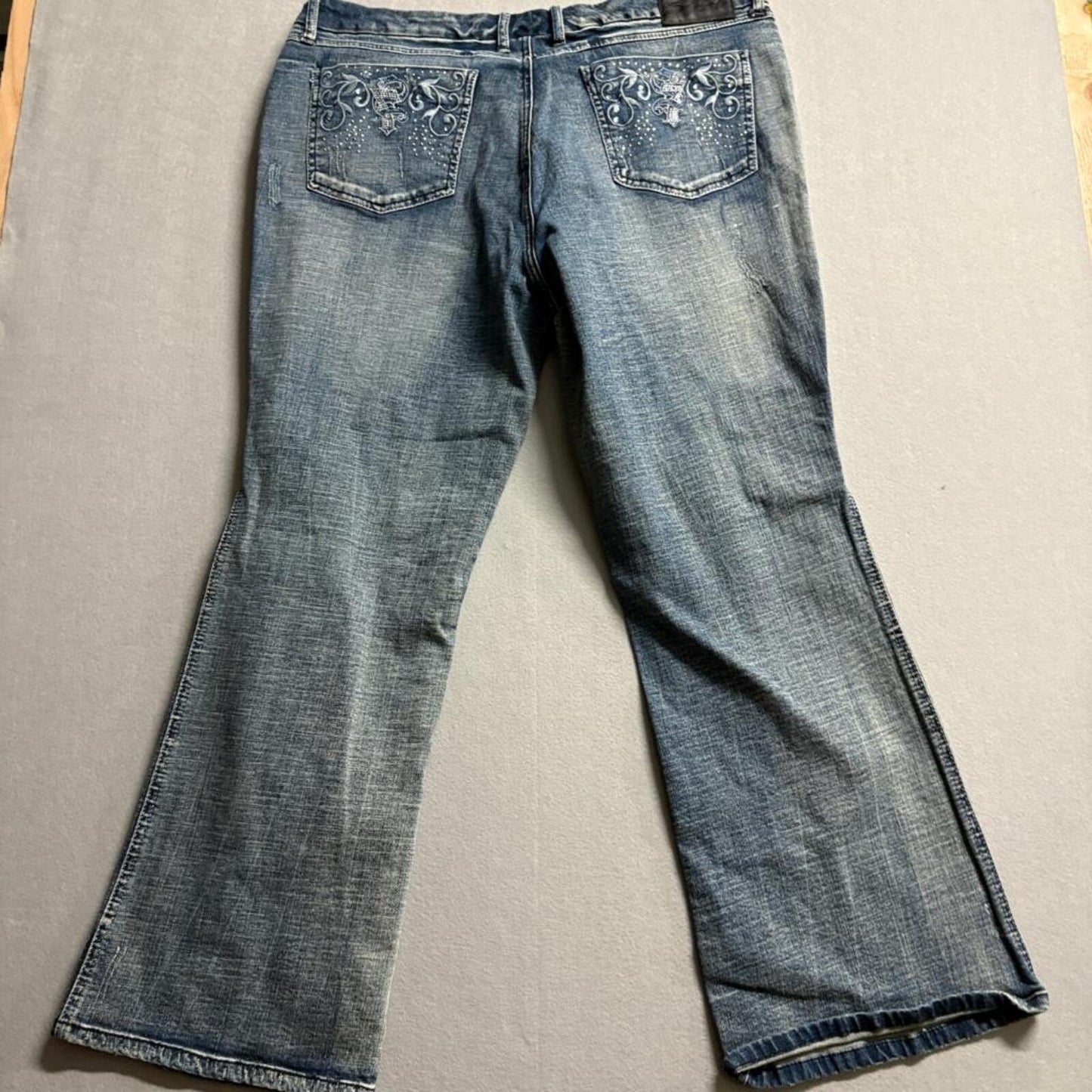 Seven7 Distressed Bootcut Jeans Womens Plus Size 24 Blue Stretch Denim