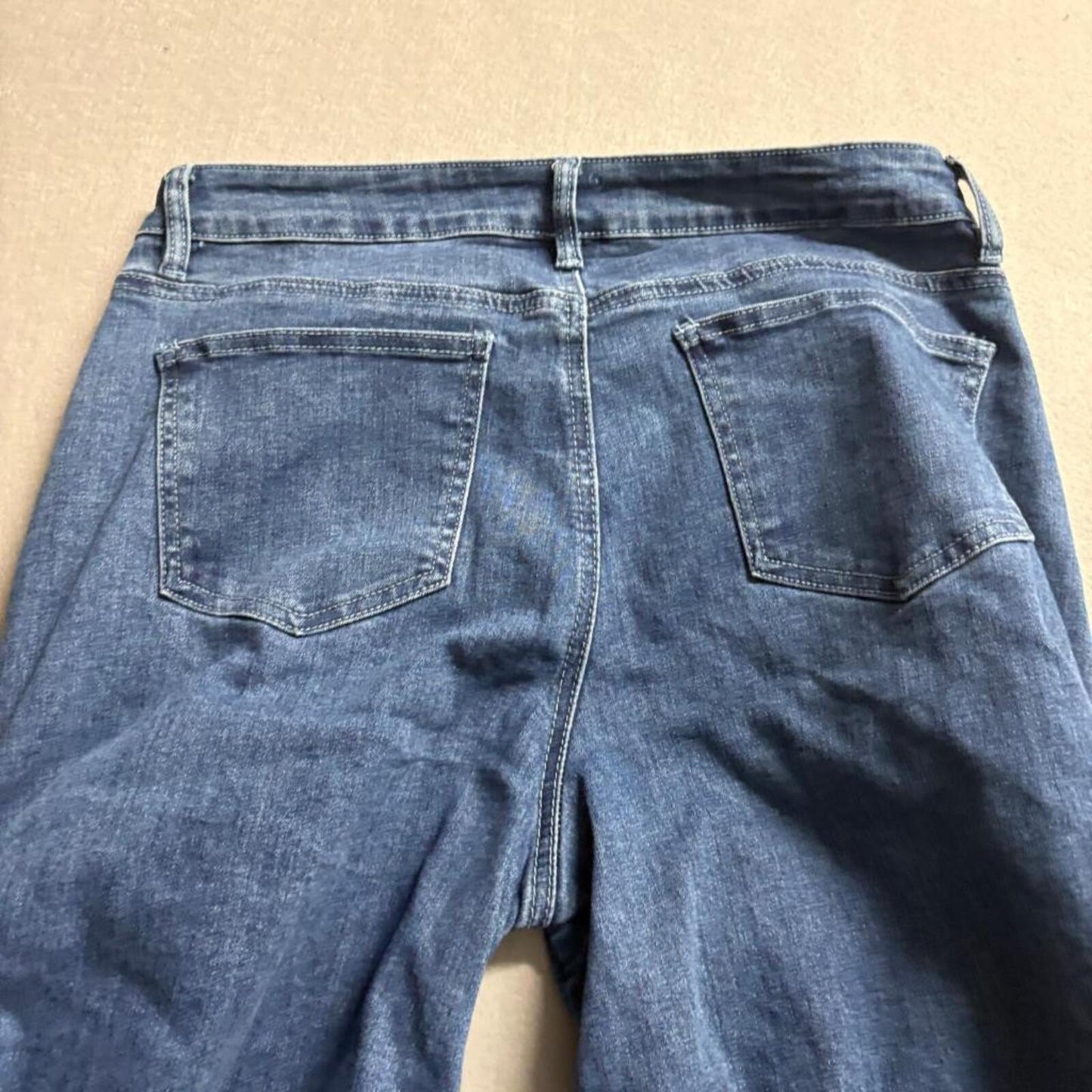Fashion Nova Ruched Stacked Jeans Womens Size 13 Blue Denim Buckle Strap CJ14