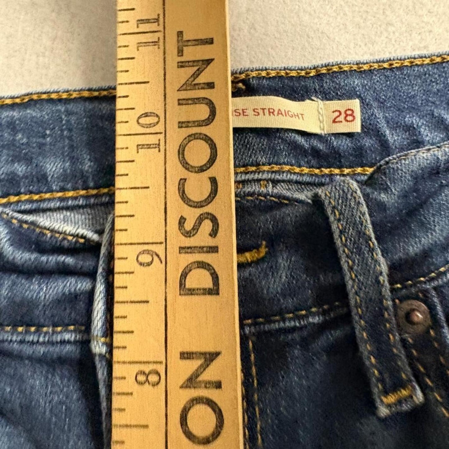 Levi's 724 High Rise Straight Jeans Womens 28 Raw Hem Blue Denim Stretch