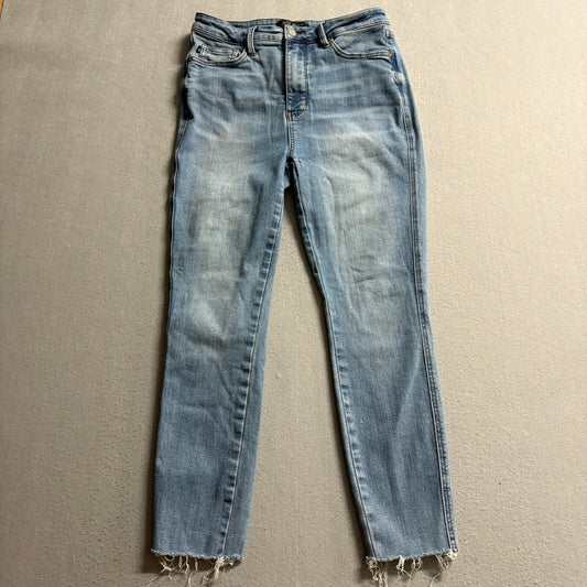 Judy Blue Jeans Womens 9/29 High Rise Raw Hem Stretch Denim Ankle JB88638 Blue