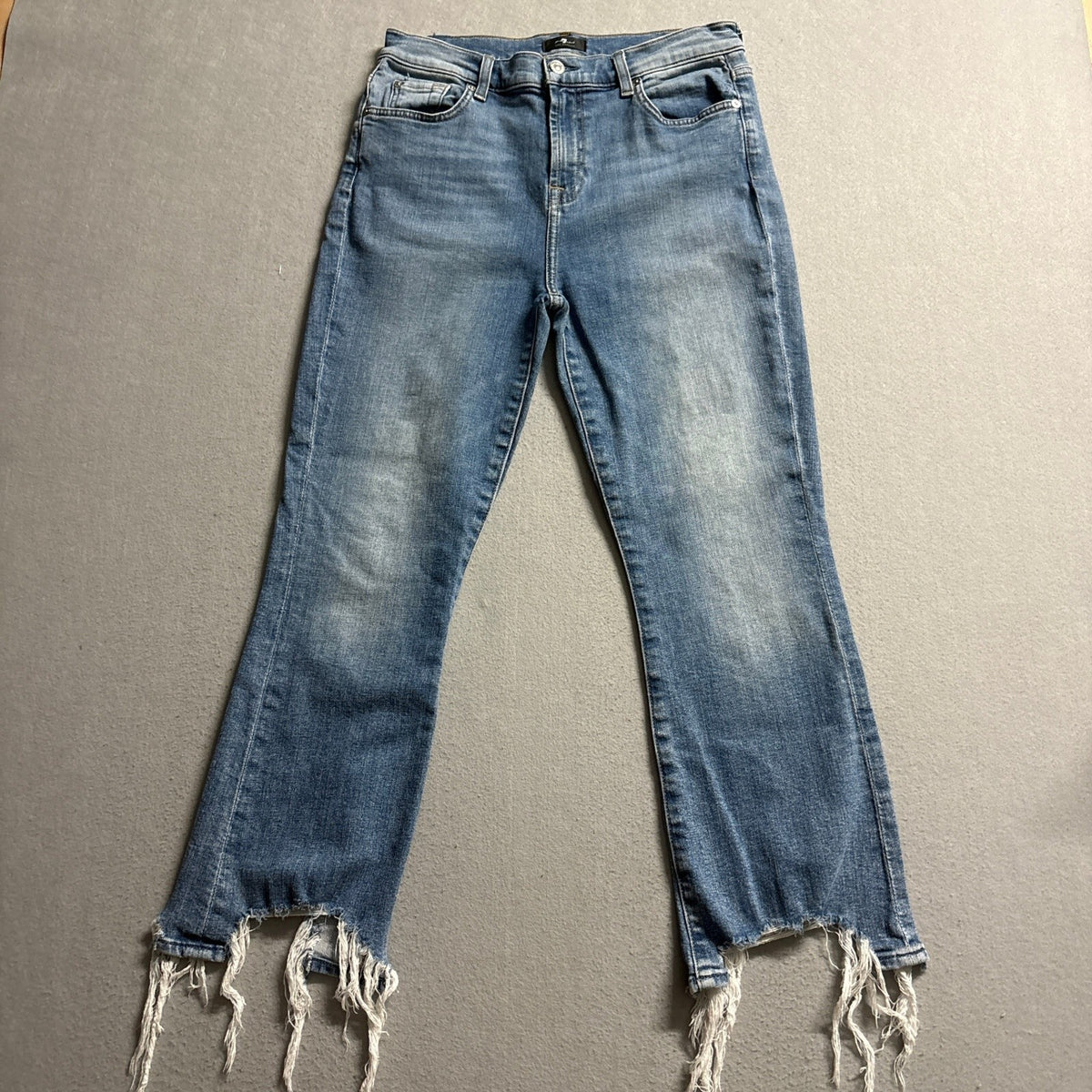 7 For All Mankind High Waist Slim Kick Jeans Womens Size 27 Frayed Raw Hem Blue