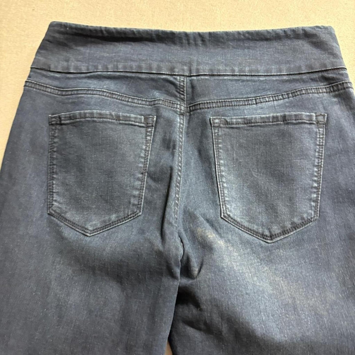 Gloria Vanderbilt Amanda Pull On Jeans Womens 14 Blue Denim Raw Hem Crop Stretch
