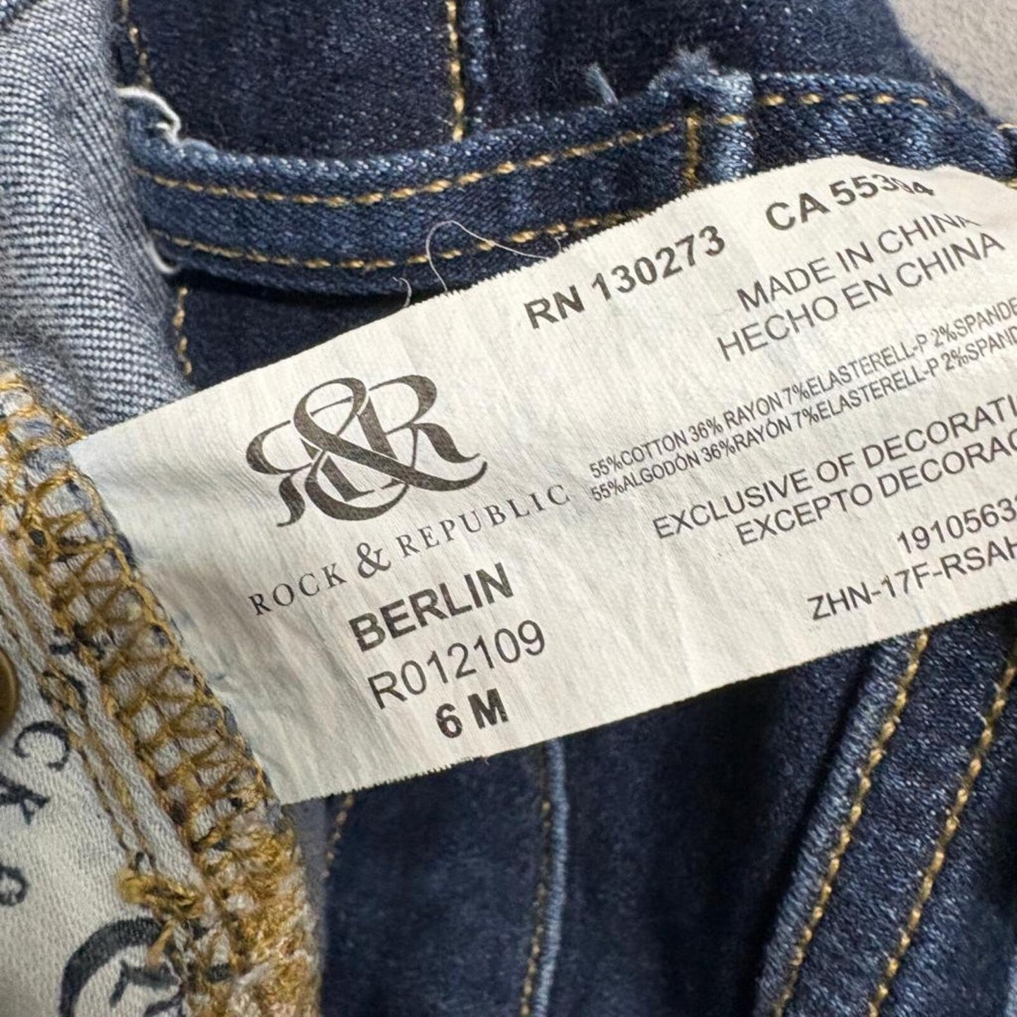 Rock and Republic Berlin Skinny Jeans Womens 6M Blue Denim Rx Stretch