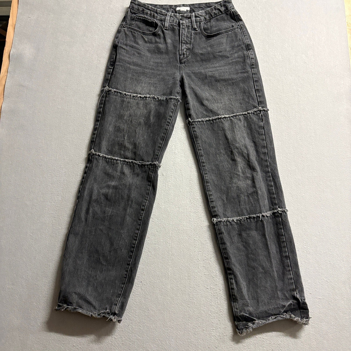 Good American Womens Jeans Size 2 26 Black High Rise Raw Hem Seamed Straight Leg