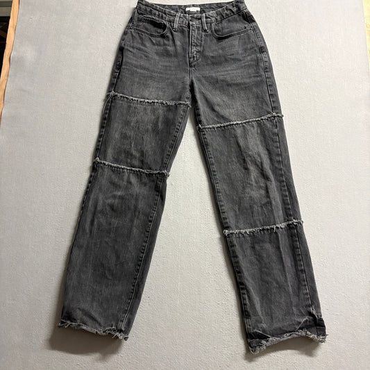 Good American Womens Jeans Size 2 26 Black High Rise Raw Hem Seamed Straight Leg