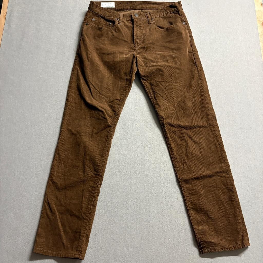 Gap 1969 Corduroy Pants Mens 33x32 Slim Fit Brown Stretch Cotton Cord