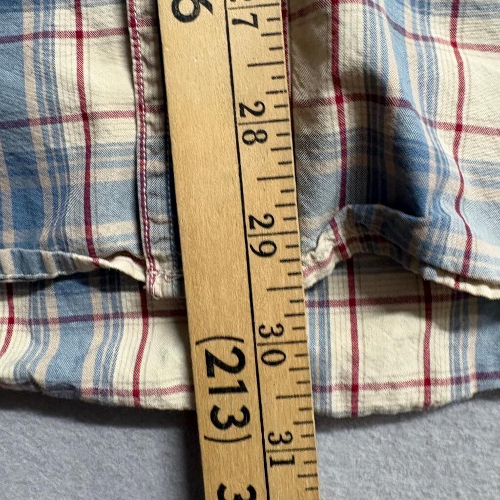 Carhartt Plaid Shirt Mens 2XL Blue Beige Red Short Sleeve Cotton Button Up