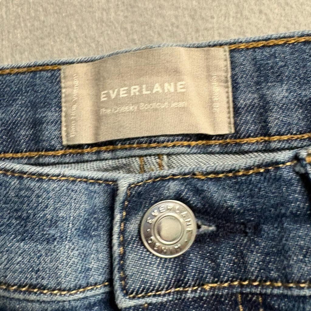 Everlane The Cheeky Bootcut Jeans Womens 28 Blue Denim High Rise Raw Hem Stretch