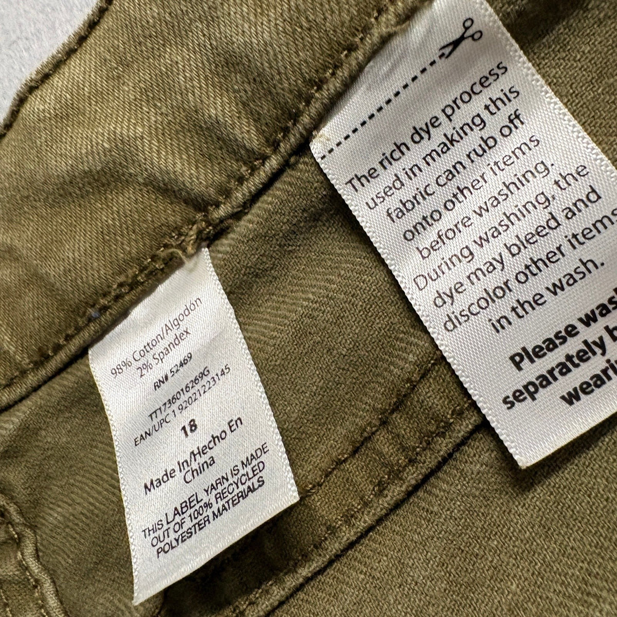 Time and Tru Womens Wide Leg Pants Size 18 Olive Green Cotton Stretch Crop