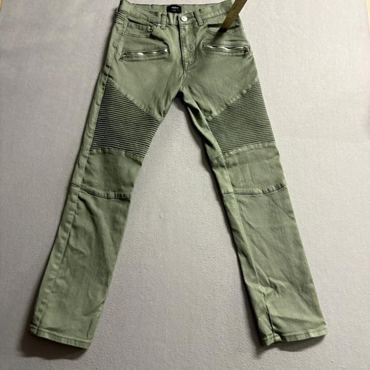 Forever 21 Slim Biker Jeans Mens 29 Olive Green Moto Ribbed Denim Pants