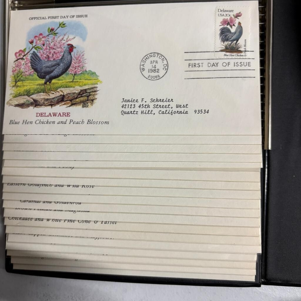 1982 State Birds and Flowers First Day Cover Collection Album Postal