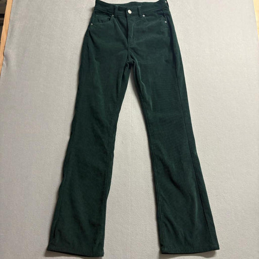 Shein Corduroy Pants Womens Small Green High Rise Straight Leg Stretch Casual