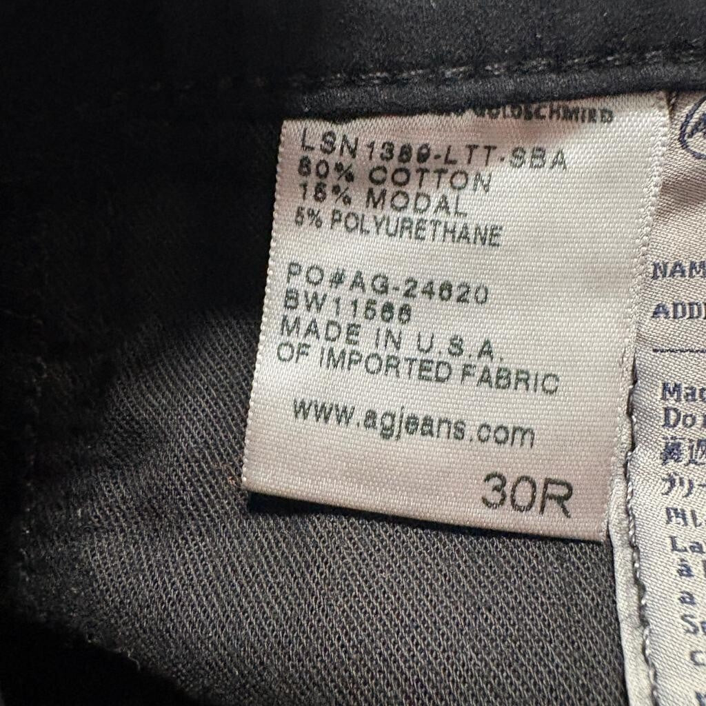 AG Adriano Goldschmied The Legging Ankle Jeans Womens 30R Black Coated Skinny