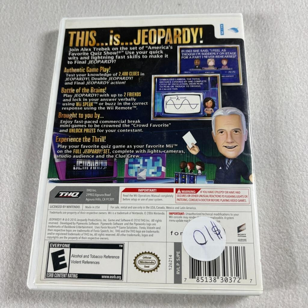 Jeopardy Nintendo Wii Game Case and Disc THQ