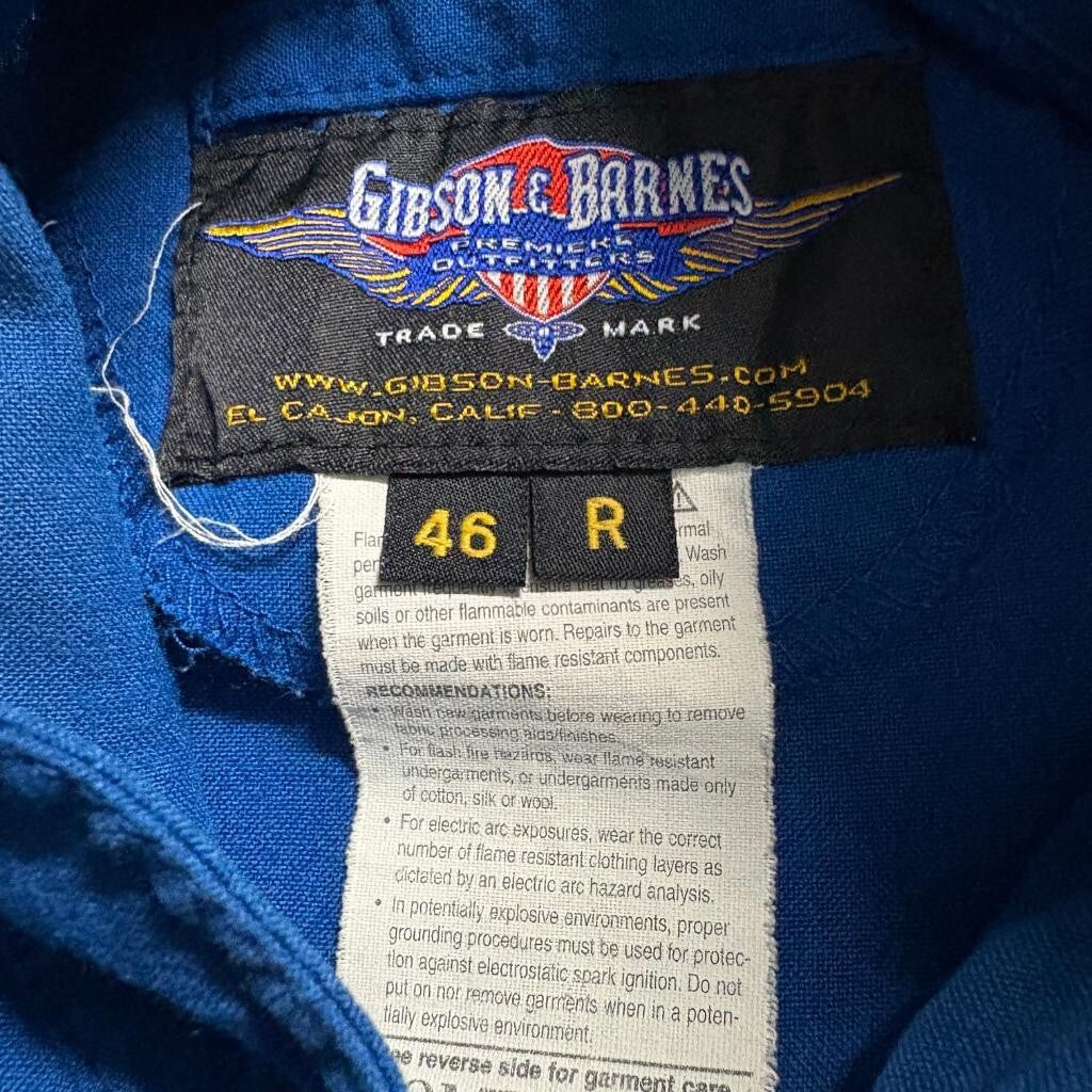 Gibson and Barnes Nomex Flight Suit Blue Size 46 Regular  Pilot Jumpsuit