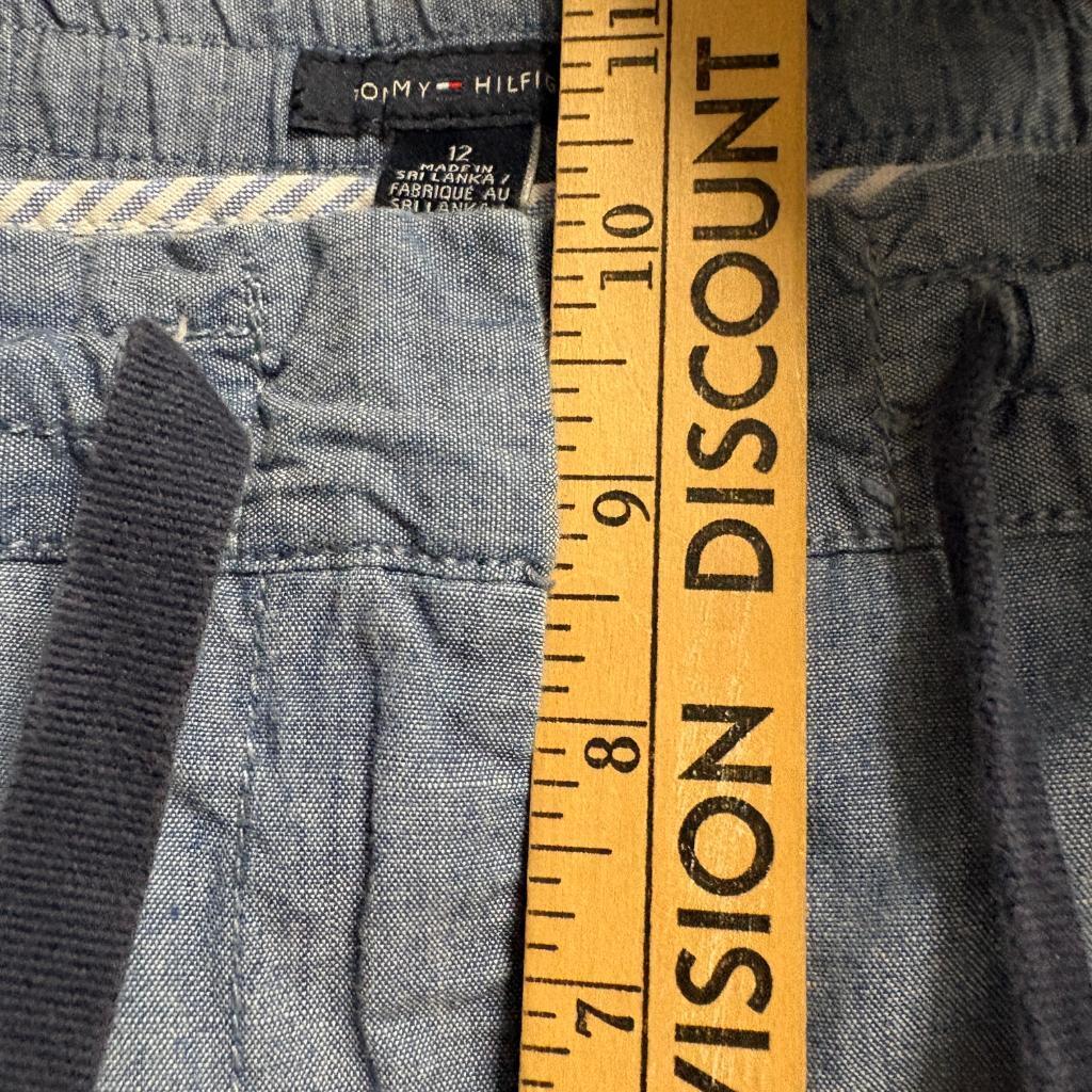 Tommy Hilfiger Pants Womens 12 Blue Cotton Chambray Drawstring Elastic Waist