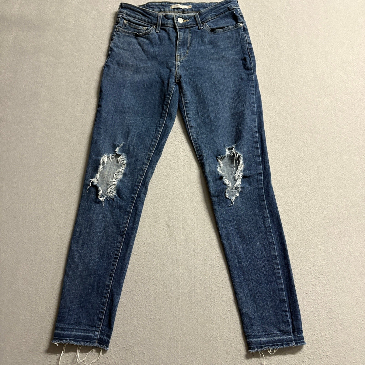 Levi's 711 Skinny Jeans Women's 28 Blue Distressed Knee Raw Hem Denim Pants