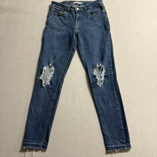 Levi's 711 Skinny Jeans Women's 28 Blue Distressed Knee Raw Hem Denim Pants