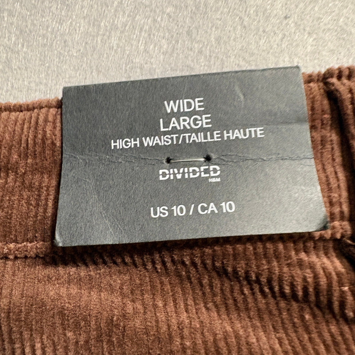 H&M Divided Corduroy Pants Womens Size 10 Brown High Waist Wide Leg Stretch NWT