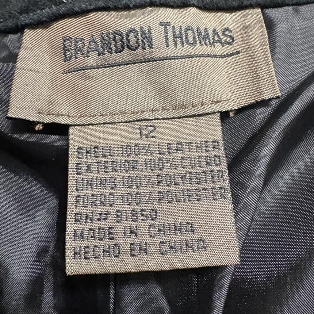 Brandon Thomas Black Suede Leather Pants Womens Size 12 Straight Leg Lined