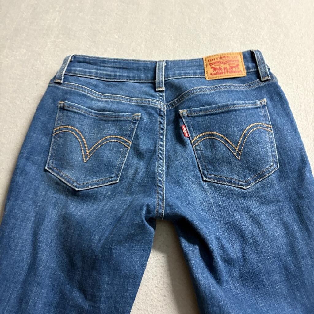 Levis 535 Super Skinny Jeans Womens 28 Distressed Ripped Knee Medium Wash Denim
