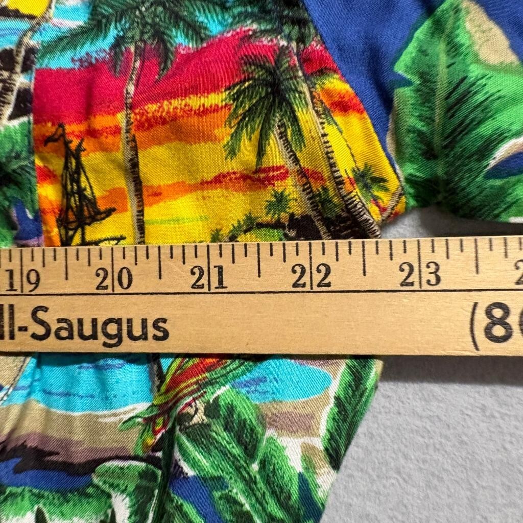 Sunset Highway Hawaiian Shirt Mens XL Blue Rayon Tropical Parrot Sunset Beach