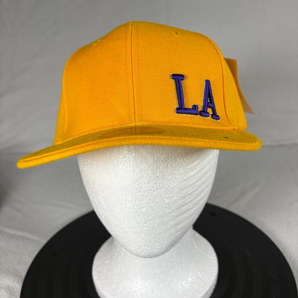 Los Angeles Lakers Yellow Fitted Hat 7 1/4 Down Town LA Purple Embroidered Cap