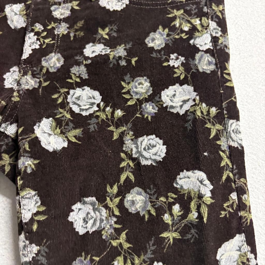 Else Floral Corduroy Skinny Pants Womens Size 28 Brown Rose Print Stretch