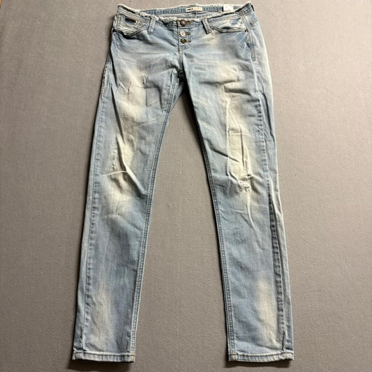 Only Jeans Womens 30 Light Wash Distressed Low Rise Skinny Lace Up Back Pocket