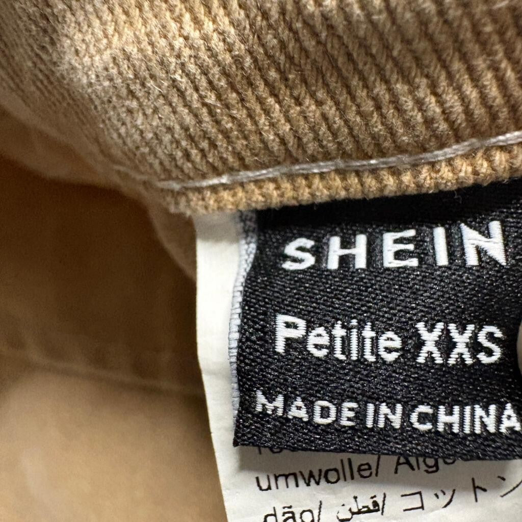 Shein Petite XXS Tan Brown Cargo Pants Womens Wide Leg High Rise Cotton Denim