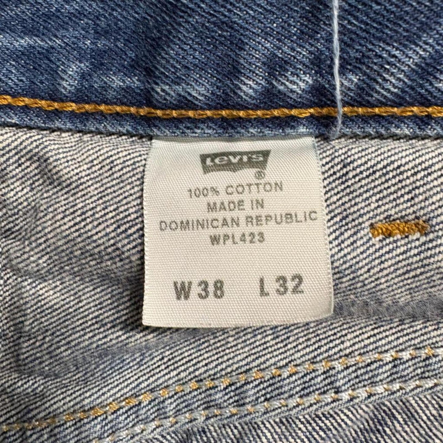 Levis 501 Button Fly Jeans Mens 38x32 Distressed Blue Denim Straight Leg 34x29