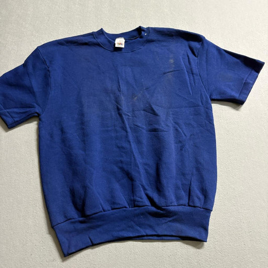 Vintage Fruit of the Loom Short Sleeve Sweatshirt Mens Large Blue Made in USA