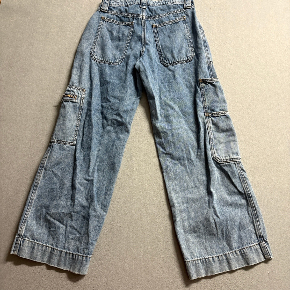 Wild Fable Womens High Rise Cargo Jeans Size 4 Light Wash Blue Straight Wide Leg