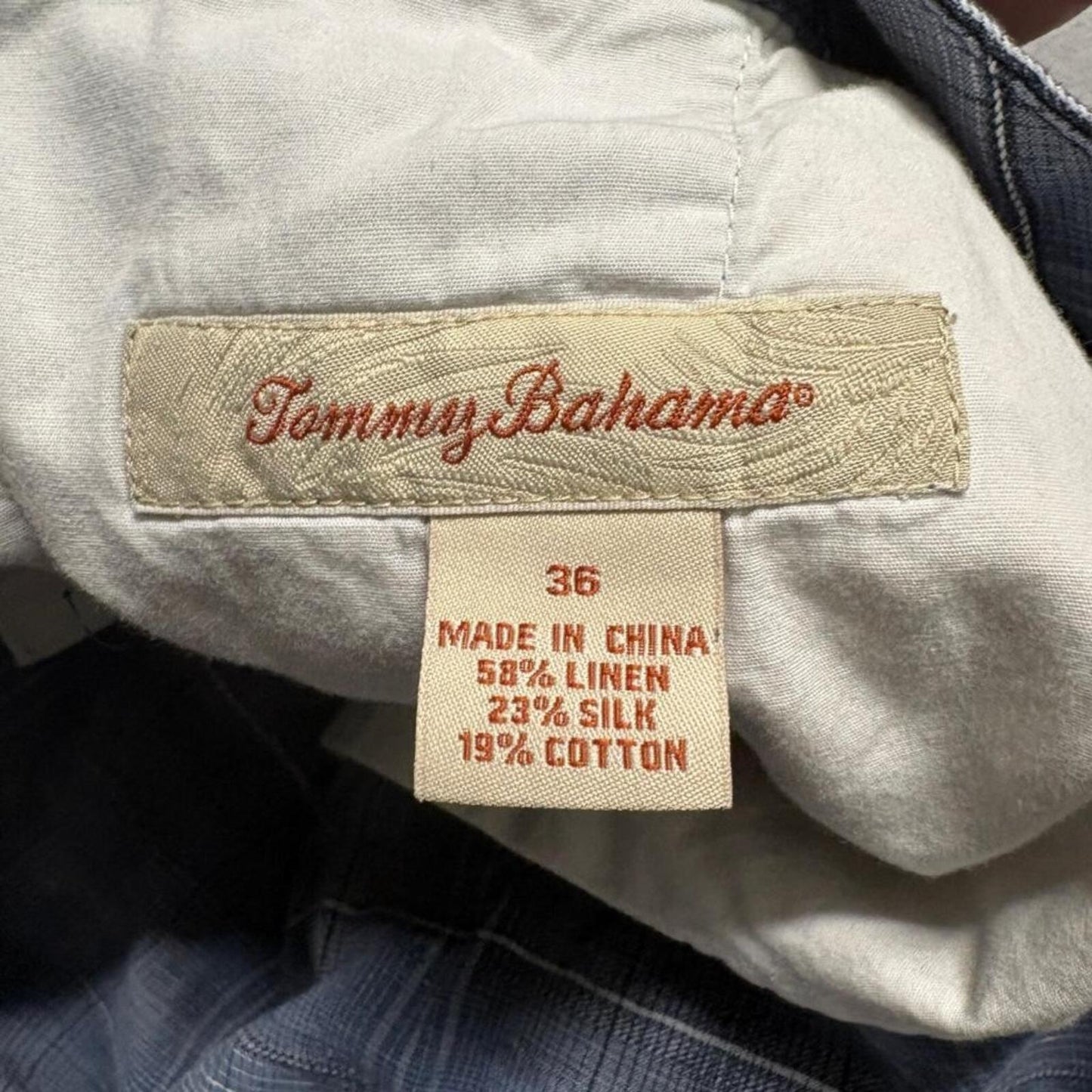Tommy Bahama Mens 36 Linen Silk Blend Plaid Chino Shorts Blue Casual
