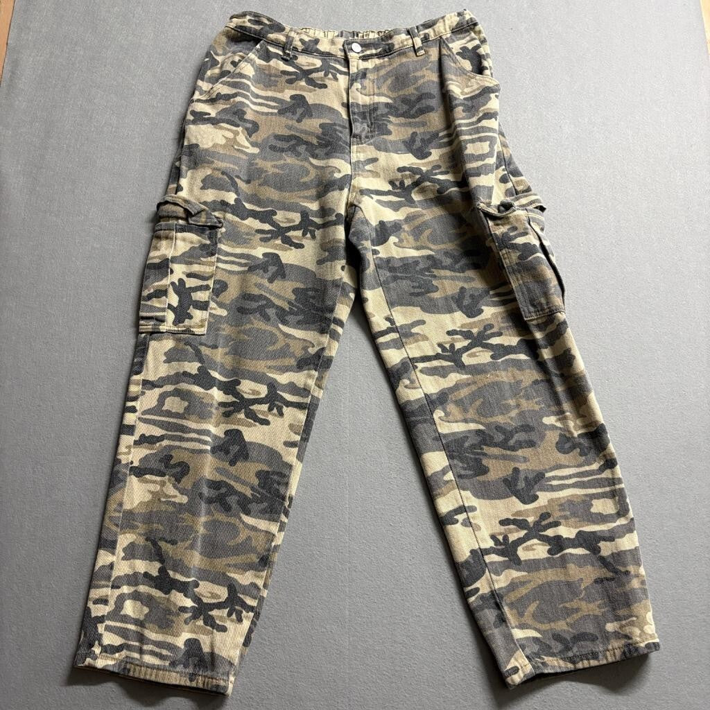 Shein Curve Cargo Pants Womens 1XL Camouflage Green Brown Cotton Utility Utility