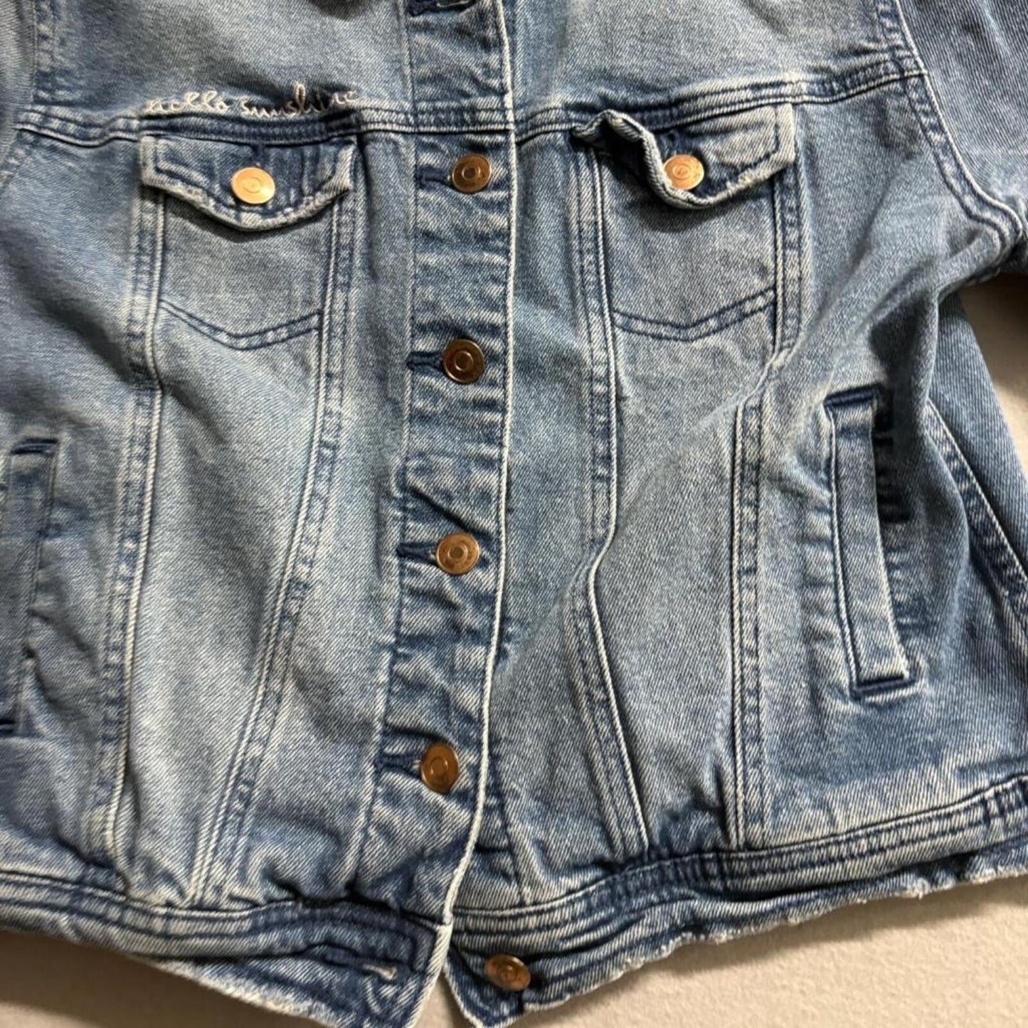 A New Day Girls Denim Jacket Size S Blue Jean Jacket Hello Sunshine Embroidered