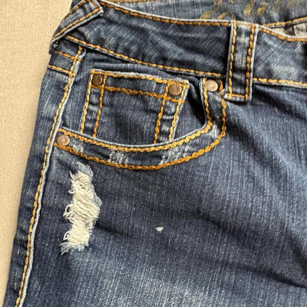 Lola Jeans Womens Size 7/8 Distressed Bootcut Blue Denim Thick Stitch Y2K