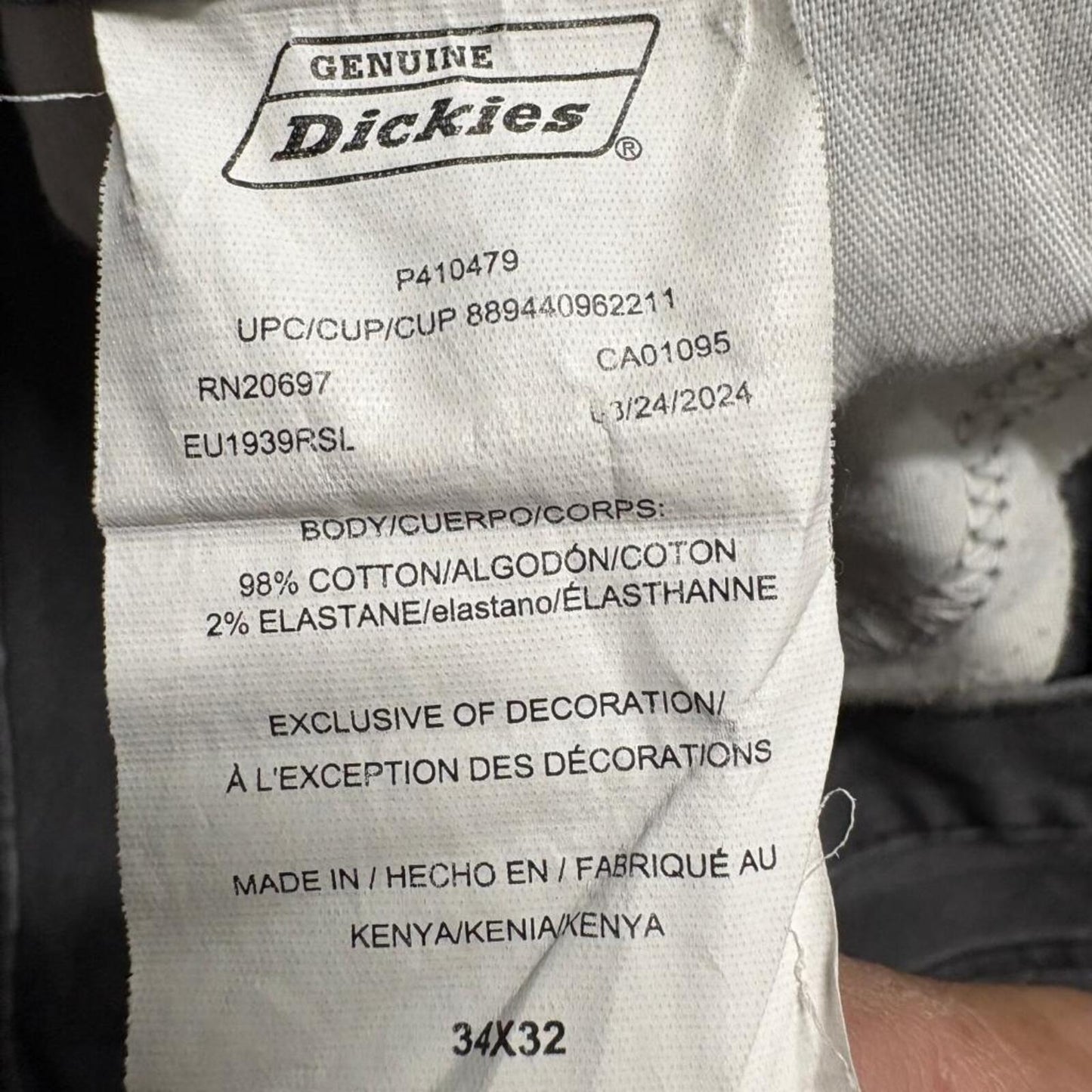 Genuine Dickies Mens Carpenter Pants 34x32 Gray Canvas Utility Workwear