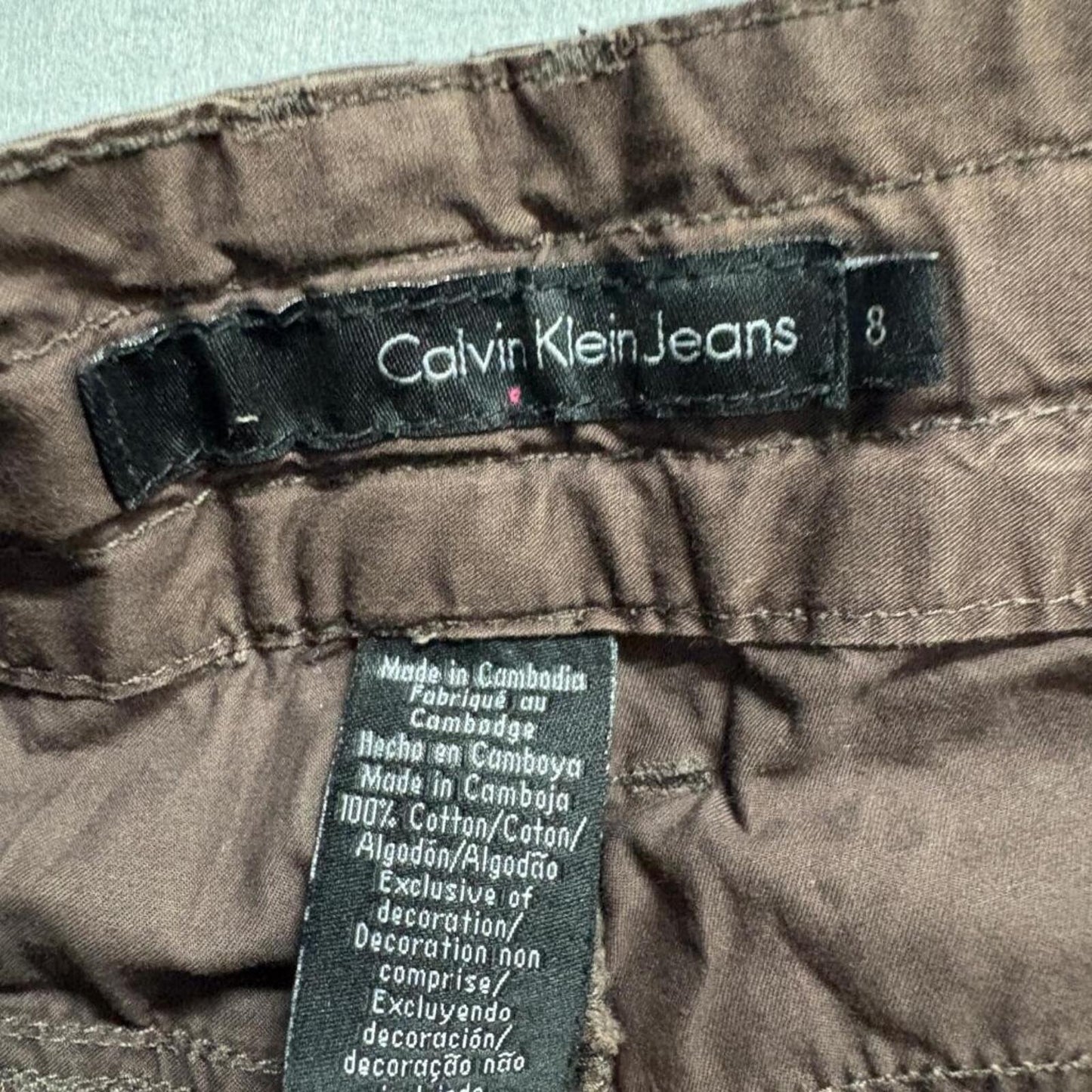 Calvin Klein Jeans Womens 8 Brown Cotton Cargo Capri Pants Drawstring Utility
