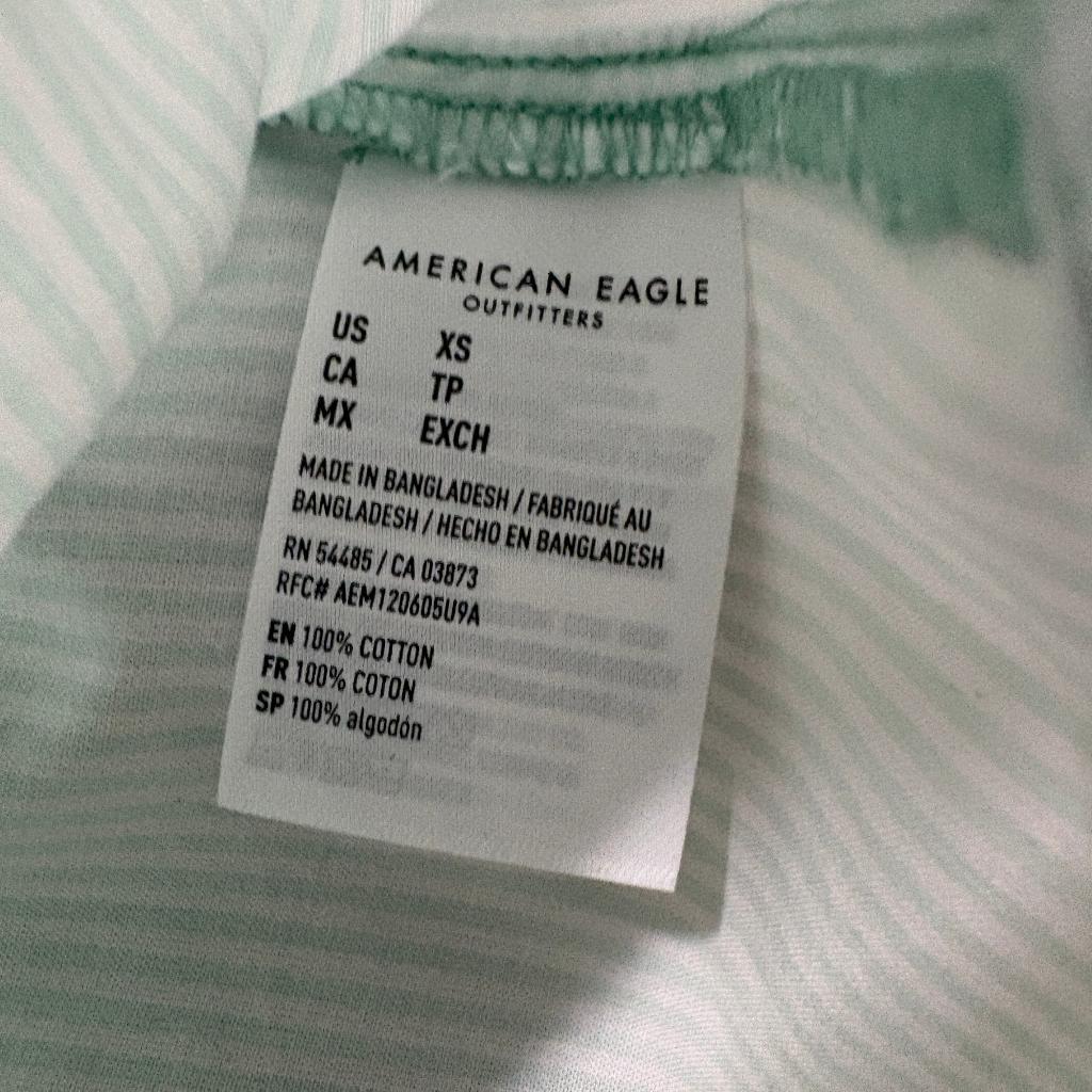 American Eagle Button Up Shirt Womens XS Green White Striped Cotton Long Sleeve